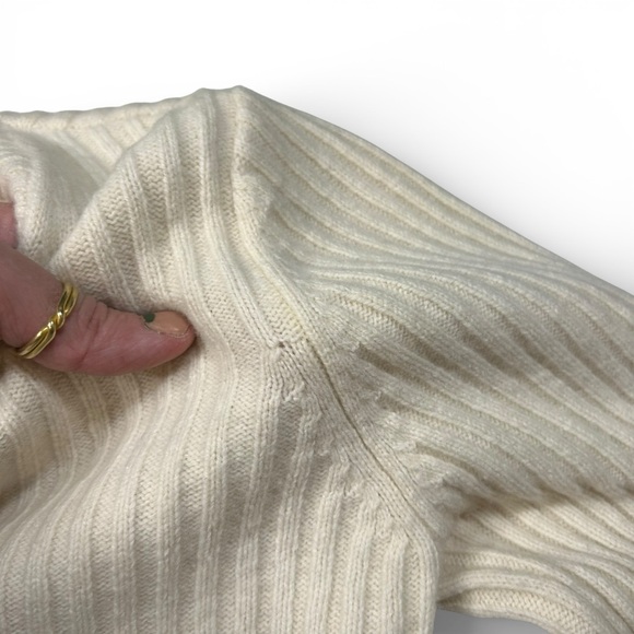 Derek Lam 10 Crosby Ribbed Tie Cuff Peplum Sweater Ivory Wool Blend V Neck - Picture 8 of 15